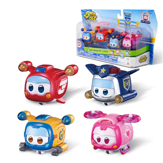 Super Wings Toys 4 PCS Super Pet Sets Glow and Face-Changing Transformer Toys Jett Donnie Paul Dizzy Pet Stacking Toys for Toddlers Kids 3 4 5 6 7 Year Old
