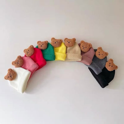 Cute Knitted Baby Wool Hat with Little Bear Design