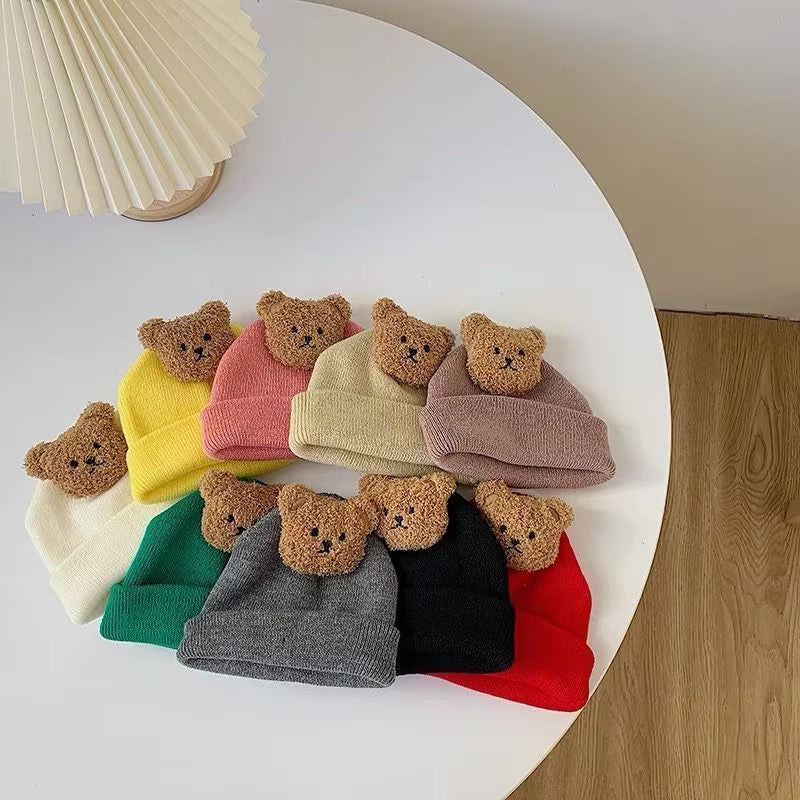 Cute Knitted Baby Wool Hat with Little Bear Design