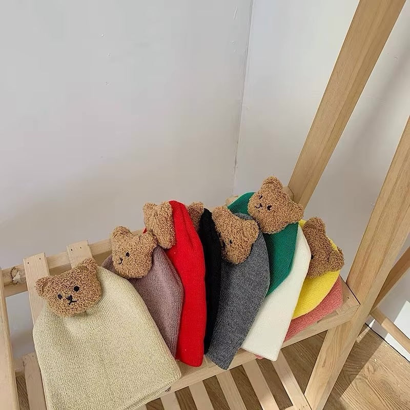 Cute Knitted Baby Wool Hat with Little Bear Design