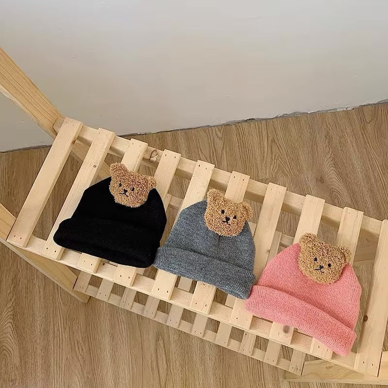 Cute Knitted Baby Wool Hat with Little Bear Design