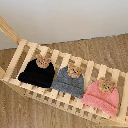 Cute Knitted Baby Wool Hat with Little Bear Design