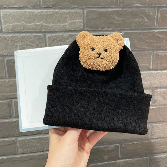 Cute Knitted Baby Wool Hat with Little Bear Design
