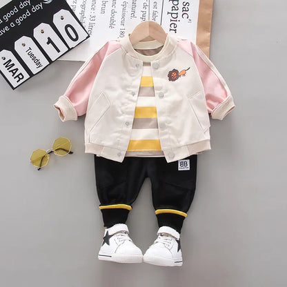 Kids' Cartoon Lion Long Sleeve Outfit - 3 Piece Set