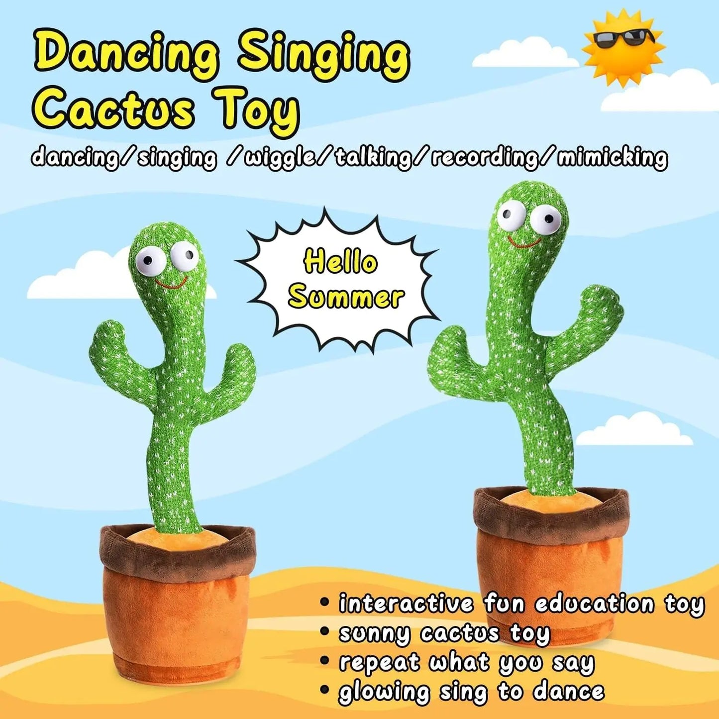 Dancing Cactus Plush Toy Doll Electronic Recording Shake With 120 Song Funny Gift US
