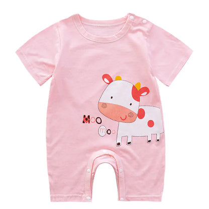Cute Cartoon Printed Short Sleeve Baby Bodysuits