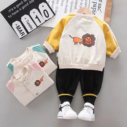 Kids' Cartoon Lion Long Sleeve Outfit - 3 Piece Set