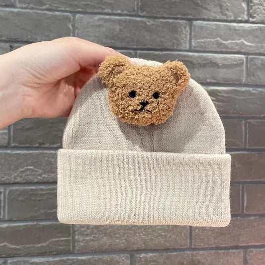 Cute Knitted Baby Wool Hat with Little Bear Design