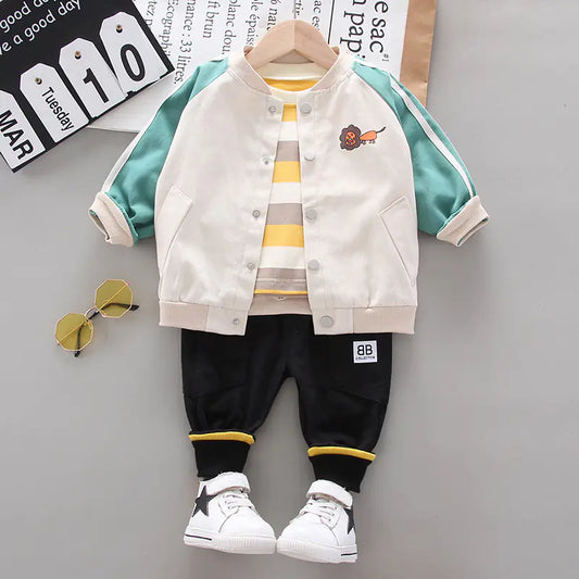 Kids' Cartoon Lion Long Sleeve Outfit - 3 Piece Set