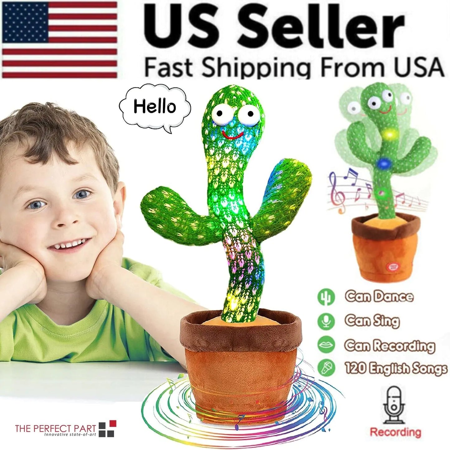 Dancing Cactus Plush Toy Doll Electronic Recording Shake With 120 Song Funny Gift US