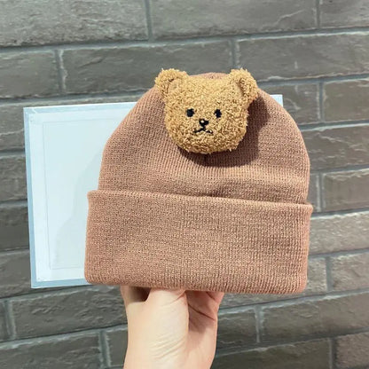 Cute Knitted Baby Wool Hat with Little Bear Design